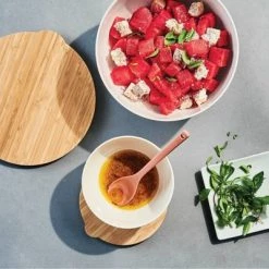 4pc (set of 2) Plastic Mixing Bowl Set with Bamboo Lids Cream - Figmint™