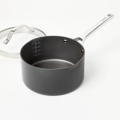 3qt Nonstick Hard Anodized Aluminum Sauce Pan with Lid Dark Gray - Figmint™ 4 3qt Nonstick Hard Anodized Aluminum Sauce Pan with Lid Dark Gray - Figmint™ - Image 2