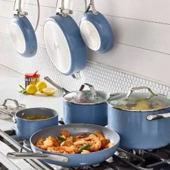 12pc Nonstick Ceramic Coated Aluminum Cookware Set - Figmint™ Cream